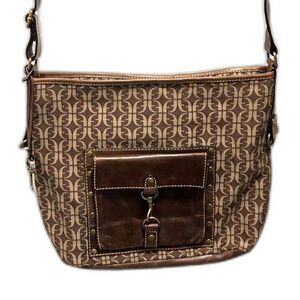 Fossil Brown Jacquard and Leather Shoulder Bag